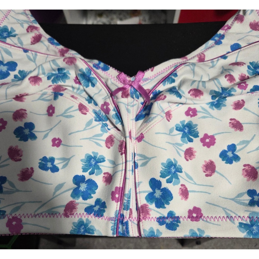 Comfort Choice Bra 44 DD Floral Print Back 3-hook Closure White Pink Blue - Picture 2 of 5